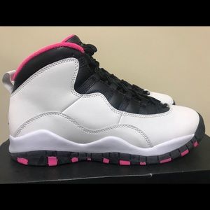Girls Jordan 10 Platinum Vivid Pink Black